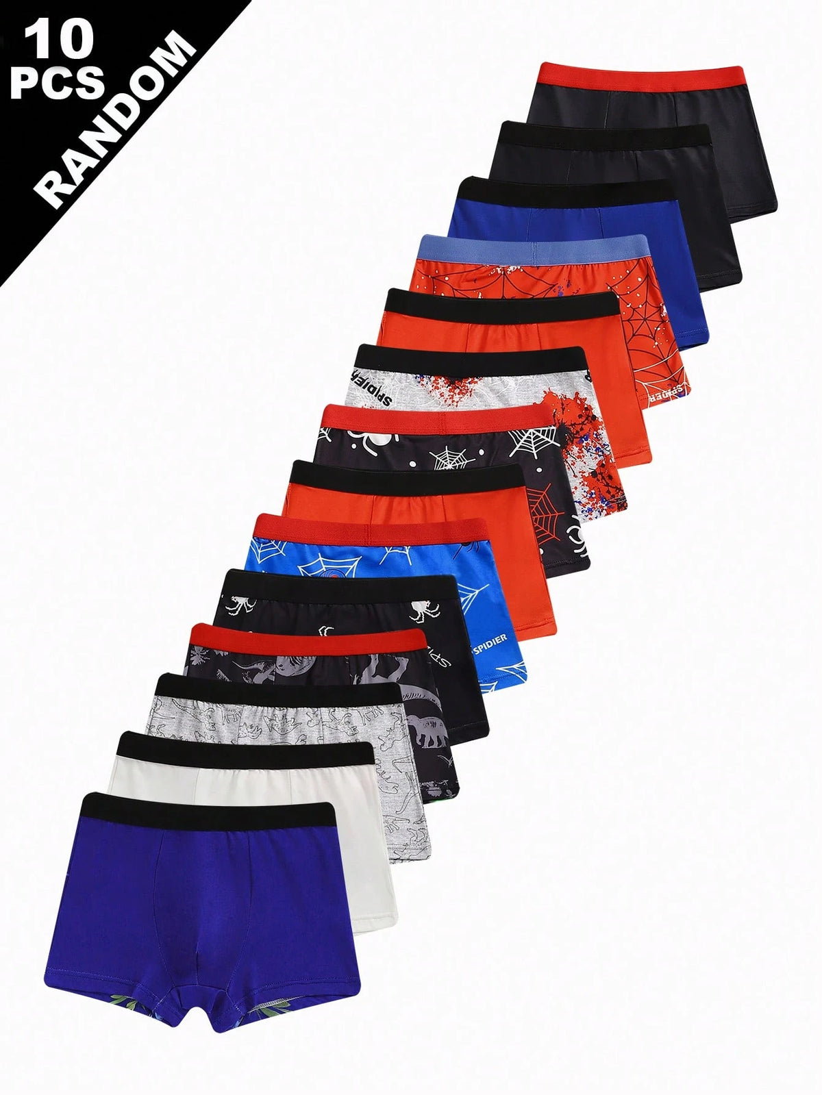 Random 10pcs Cool Spider Print Boys Boxer Briefs, Comfortable Boys Underwear
