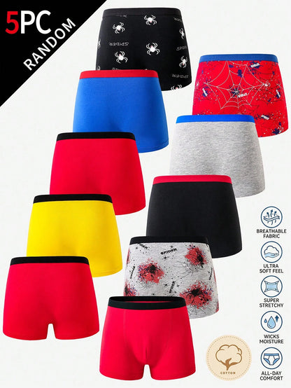 Random 10pcs Cool Spider Print Boys Boxer Briefs, Comfortable Boys Underwear