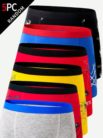 Random 10pcs Cool Spider Print Boys Boxer Briefs, Comfortable Boys Underwear