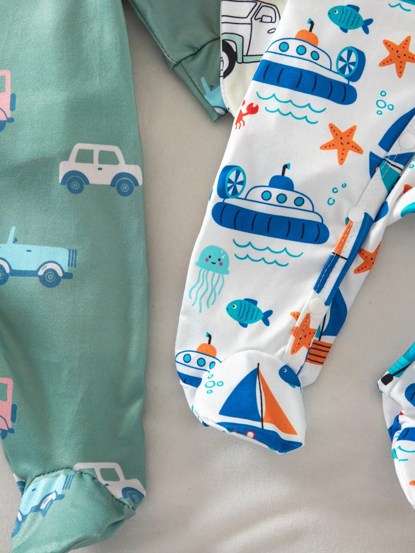 Random 6 Sets Send 2 Sets, Newborn Long Sleeve Footed Romper Cute Playful Dinosaur Car Truck White Blue Dark Green White Light Blue Fashion Pattern 3-Piece Set Jumpsuit Loungewear Best Gift For Newbor