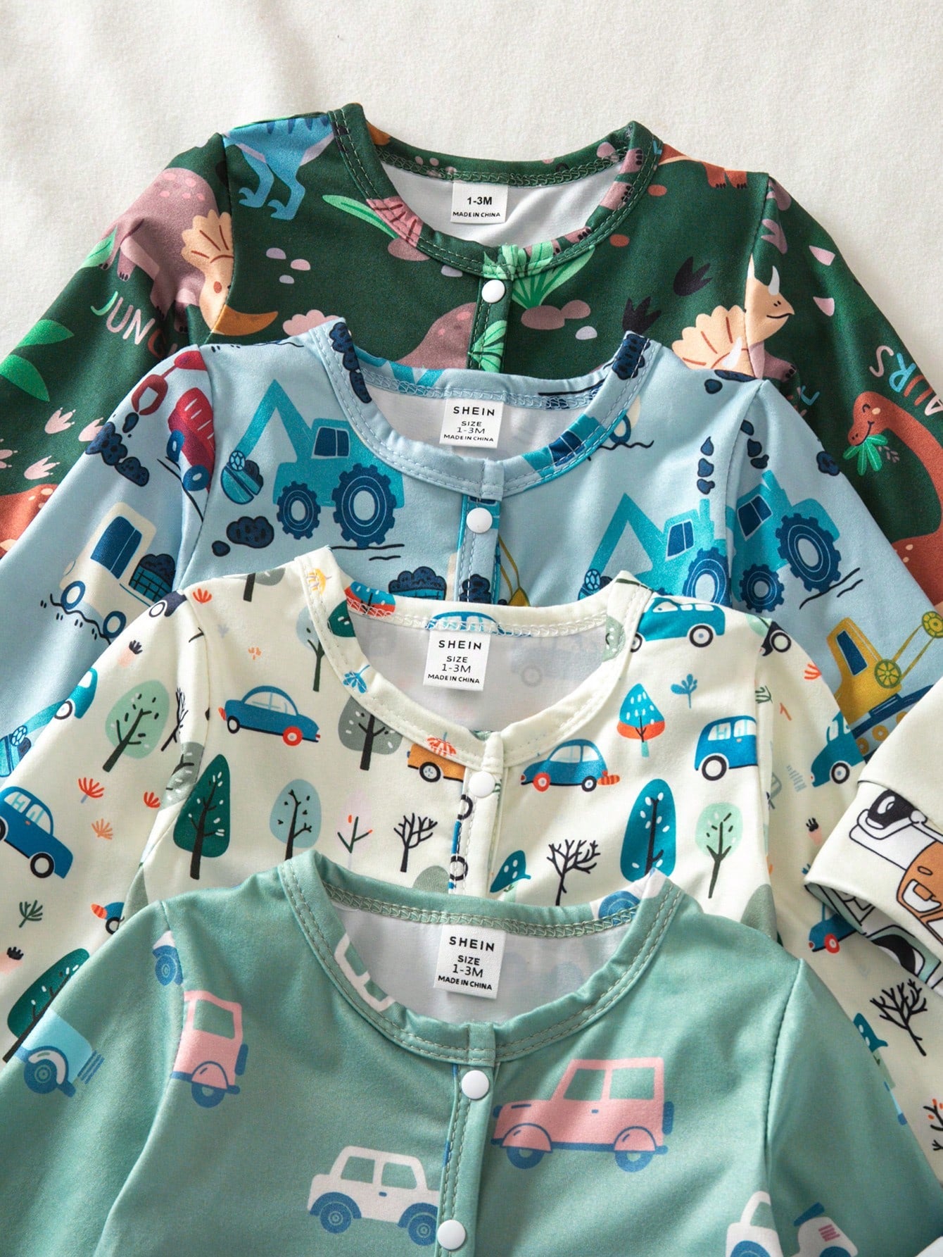 Random 6 Sets Send 2 Sets, Newborn Long Sleeve Footed Romper Cute Playful Dinosaur Car Truck White Blue Dark Green White Light Blue Fashion Pattern 3-Piece Set Jumpsuit Loungewear Best Gift For Newbor
