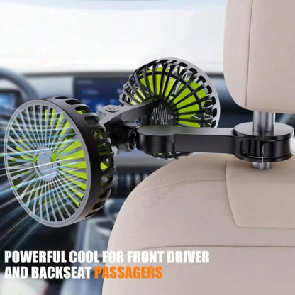 Rear Seat Car USB Cooling Fan: Dual Head Car Children's Fan 3 Speeds 360° Rotating Headrest Electric Fan 5V/2A Powerful Car Electric Air Circulation Fan Suitable For Sedan SUV RV Truck (USB Interface)