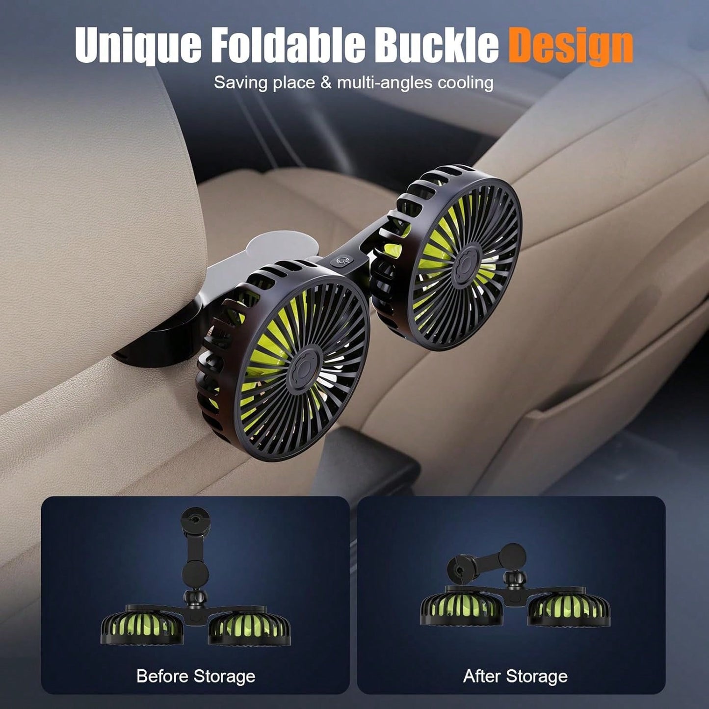 Rear Seat Car USB Cooling Fan: Dual Head Car Children's Fan 3 Speeds 360° Rotating Headrest Electric Fan 5V/2A Powerful Car Electric Air Circulation Fan Suitable For Sedan SUV RV Truck (USB Interface)
