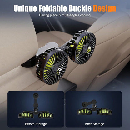 Rear Seat Car USB Cooling Fan: Dual Head Car Children's Fan 3 Speeds 360° Rotating Headrest Electric Fan 5V/2A Powerful Car Electric Air Circulation Fan Suitable For Sedan SUV RV Truck (USB Interface)