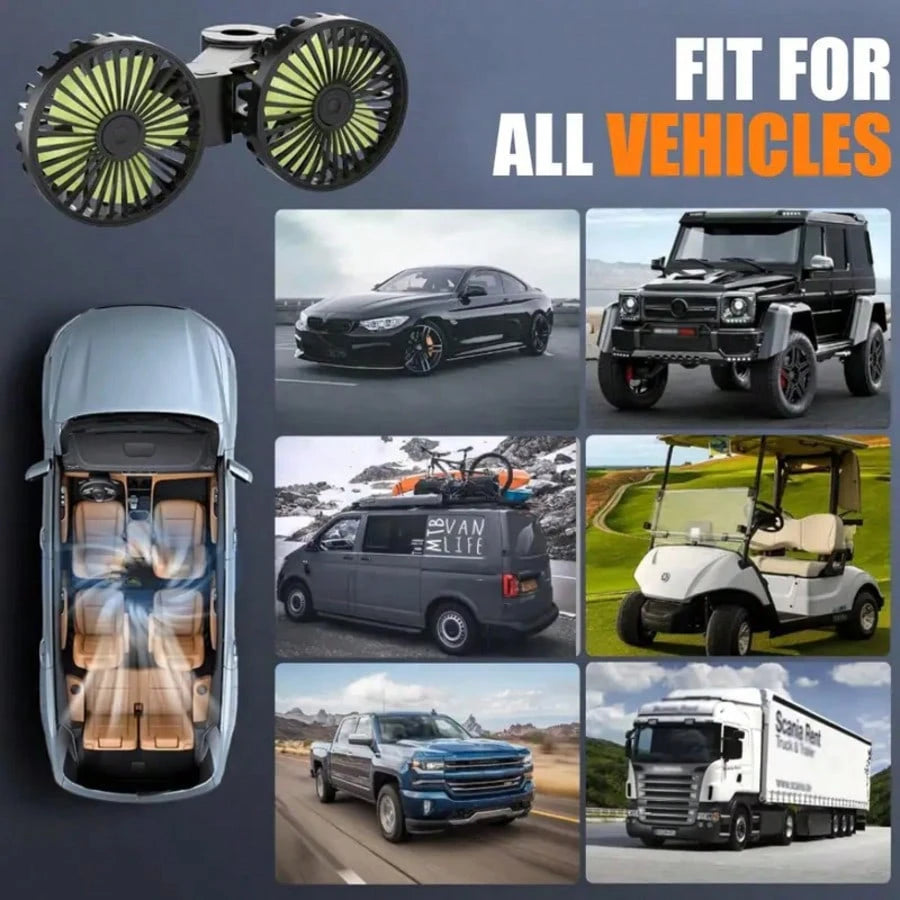 Rear Seat Car USB Cooling Fan: Dual Head Car Children's Fan 3 Speeds 360° Rotating Headrest Electric Fan 5V/2A Powerful Car Electric Air Circulation Fan Suitable For Sedan SUV RV Truck (USB Interface)