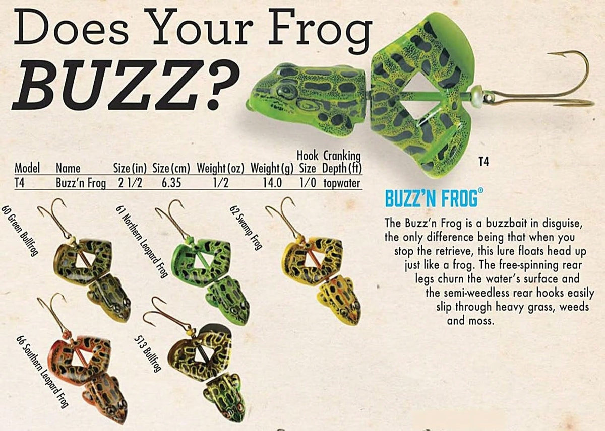 Rebel Lures Buzz'N Frog Topwater Buzzbait Fishing Lure, 2 1/2 Inch, 1/2 Ounce