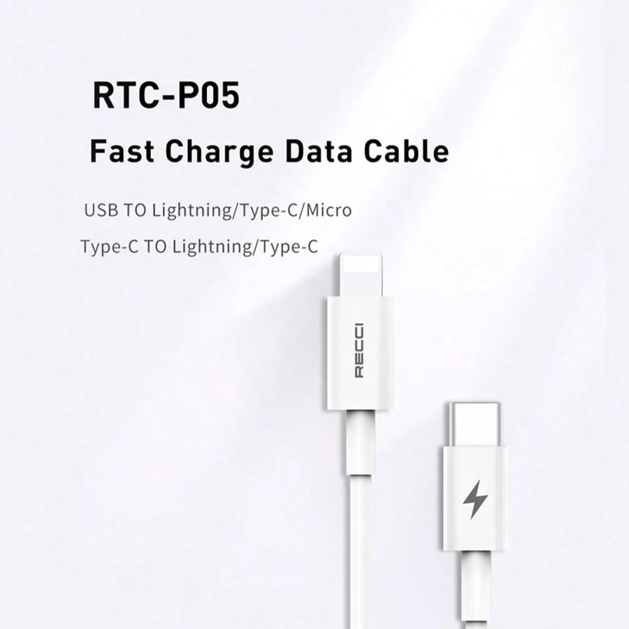 RECCI Multi-Specification Fast Charging Data Cable Set Includes RTC-P05C/P05L/P05CC/P05CL All Models Type-C/Lightning Dual Interface Fast Charging Cables Durable Braided Phone Charging Cables Compatib