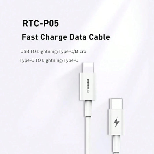 RECCI Multi-Specification Fast Charging Data Cable Set Includes RTC-P05C/P05L/P05CC/P05CL All Models Type-C/Lightning Dual Interface Fast Charging Cables Durable Braided Phone Charging Cables Compatib
