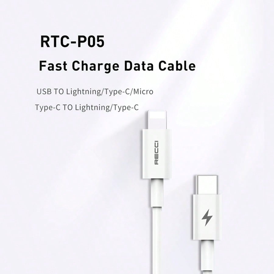 RECCI Multi-Specification Fast Charging Data Cable Set Includes RTC-P05C/P05L/P05CC/P05CL All Models Type-C/Lightning Dual Interface Fast Charging Cables Durable Braided Phone Charging Cables Compatib