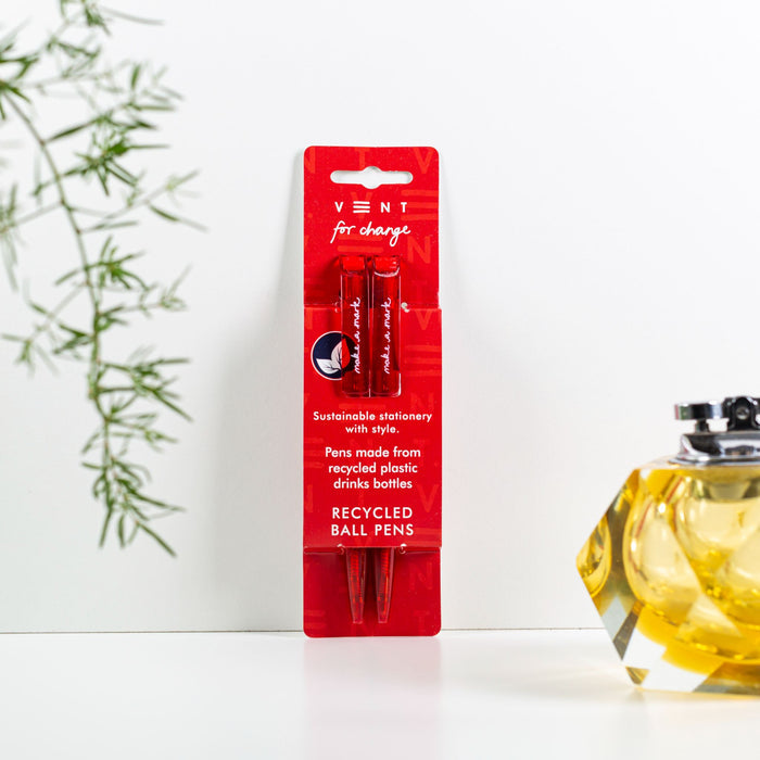 Recycled Pen Set made from Plastic Bottles - red in packaging