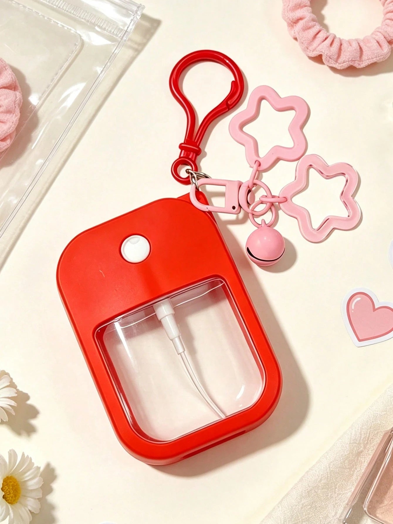 Refillable Spray Bottle Set With Star Bell Charm, Portable Card Spray Bottle, Travel Refillable Spray Bottle, Red And Pink Colors. Cute Portable Spray Bottle. Empty Cosmetic Spray Bottle With Perfume