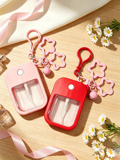 Refillable Spray Bottle Set With Star Bell Charm, Portable Card Spray Bottle, Travel Refillable Spray Bottle, Red And Pink Colors. Cute Portable Spray Bottle. Empty Cosmetic Spray Bottle With Perfume