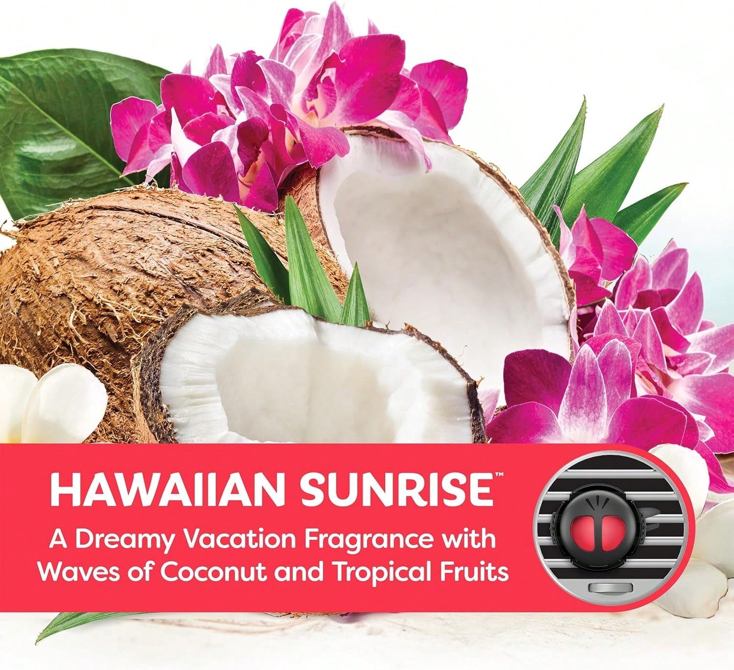 Refresh Your Car Mini Diffuser Car Air Fresheners, Hawaiian Sunrise Scent, 2 Pack, Convenient Car Diffuser