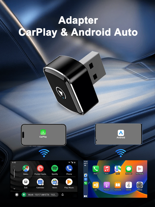REMAX 2 In 1 Wireless Carplay Adapter Compatible With Apple CarPlay & Android Auto; Mini Size; Plug & Play; Car Play Wireless Adapter Compatible With IPhone IOS 6+, Android 11+, Fast And Stable Connec