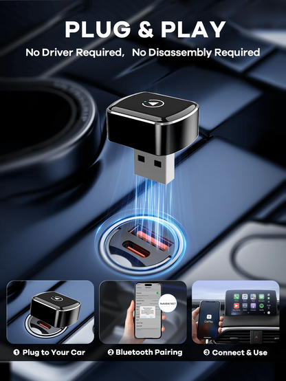 REMAX 2 In 1 Wireless Carplay Adapter Compatible With Apple CarPlay & Android Auto; Mini Size; Plug & Play; Car Play Wireless Adapter Compatible With IPhone IOS 6+, Android 11+, Fast And Stable Connec