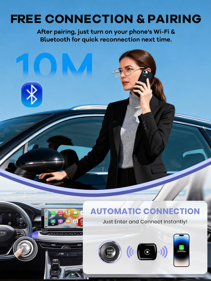 REMAX 2 In 1 Wireless Carplay Adapter Compatible With Apple CarPlay & Android Auto; Mini Size; Plug & Play; Car Play Wireless Adapter Compatible With IPhone IOS 6+, Android 11+, Fast And Stable Connec