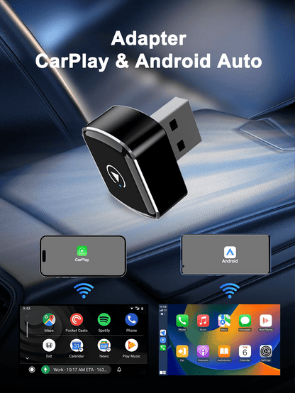 REMAX 2 In 1 Wireless Carplay Adapter Compatible With Apple CarPlay & Android Auto; Mini Size; Plug & Play; Car Play Wireless Adapter Compatible With IPhone IOS 6+, Android 11+, Fast And Stable Connec