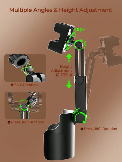 REMAX Adjustable Car Cup Holder Mount For 4.7-9.4 Inch Phones & Tablets, 360° Rotating Extendable Arm, Secure & Shake-Free Hold, Universal Expanding Base For 3.3-3.75 Inch Cup Holders, 1-Second Instal