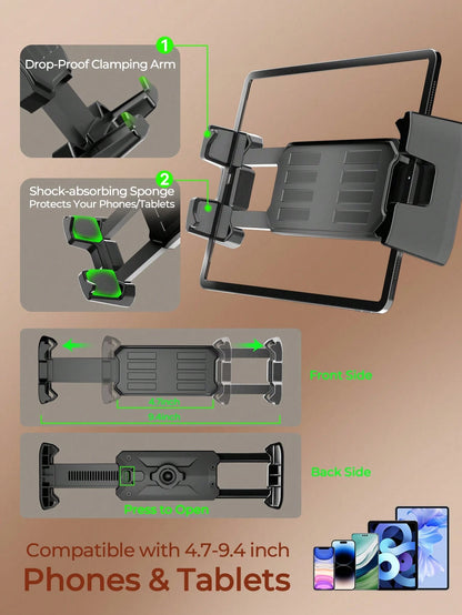 REMAX Adjustable Car Cup Holder Mount For 4.7-9.4 Inch Phones & Tablets, 360° Rotating Extendable Arm, Secure & Shake-Free Hold, Universal Expanding Base For 3.3-3.75 Inch Cup Holders, 1-Second Instal