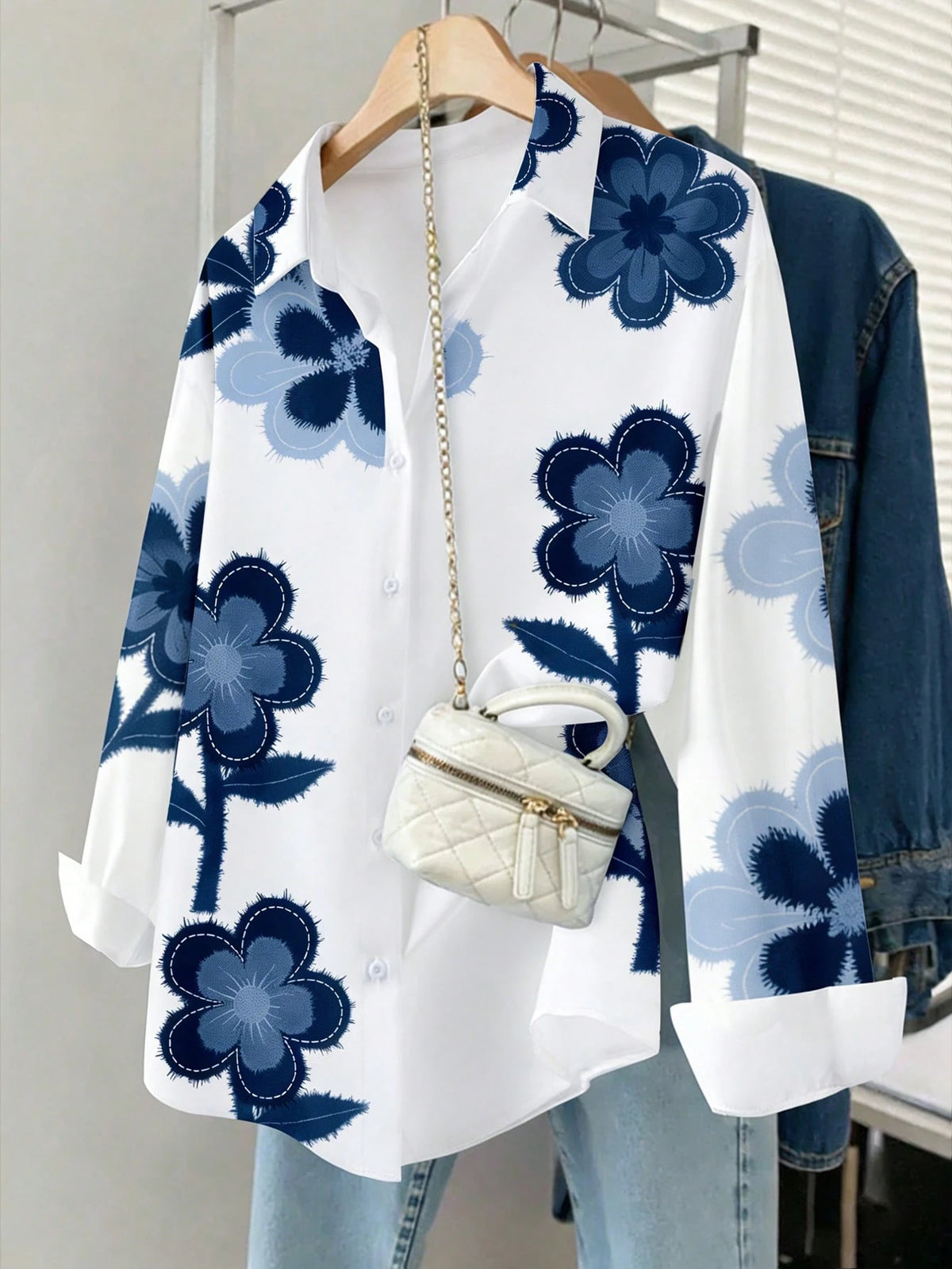 Resyla Digital Floral Print Women Casual Front Button Long Sleeve Shirt