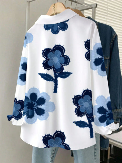 Resyla Digital Floral Print Women Casual Front Button Long Sleeve Shirt