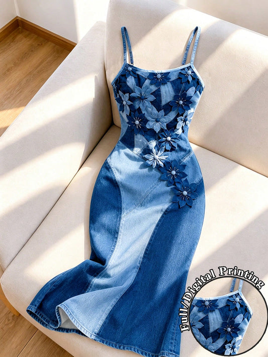 Resyla New Arrival, Best Seller: Special Print Fabric, Regular Fit, Women's Spaghetti Strap Slim Fit Maxi Dress