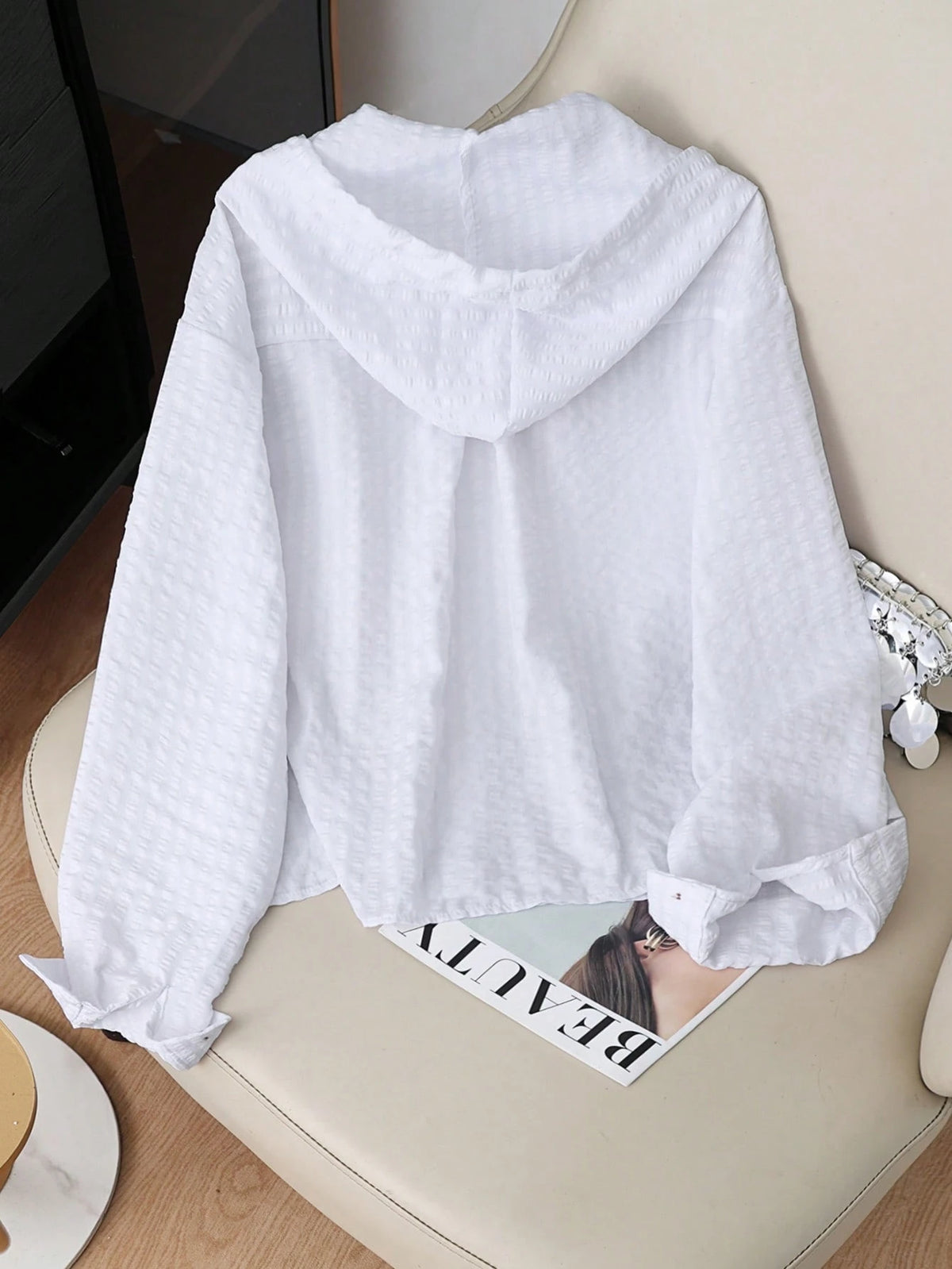 Resyla New Arrival Loose Fit Blue Striped Hooded Plus Size Sun Protection Shirt Fall