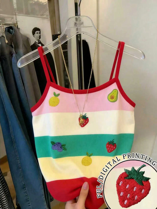 Resyla Women's Colorful Striped Fitted Cropped Camisole