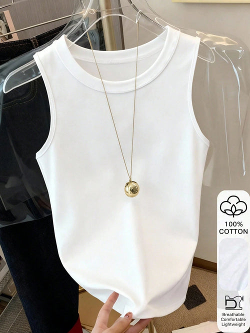 Resyla Women's Solid Color Round Neck Casual Versatile Tank Top