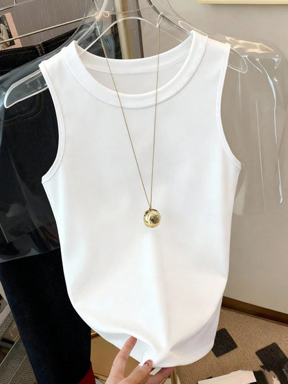 Resyla Women's Solid Color Round Neck Casual Versatile Tank Top