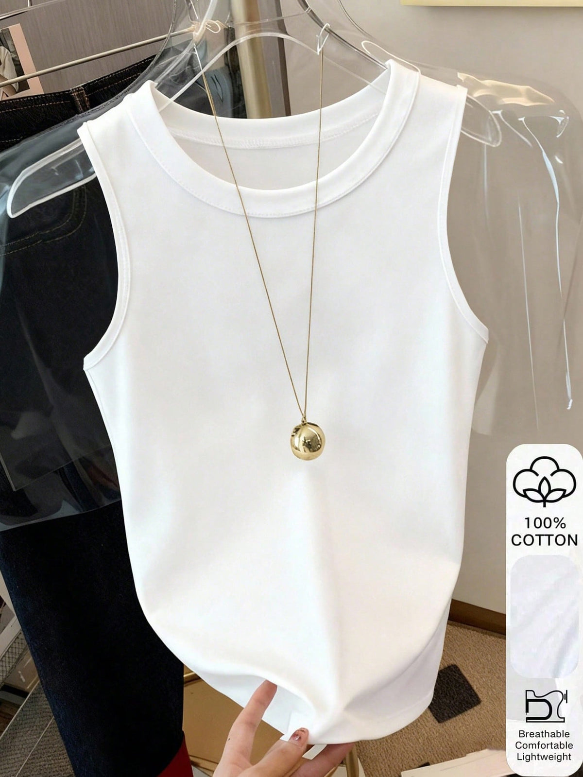 Resyla Women's Solid Color Round Neck Casual Versatile Tank Top