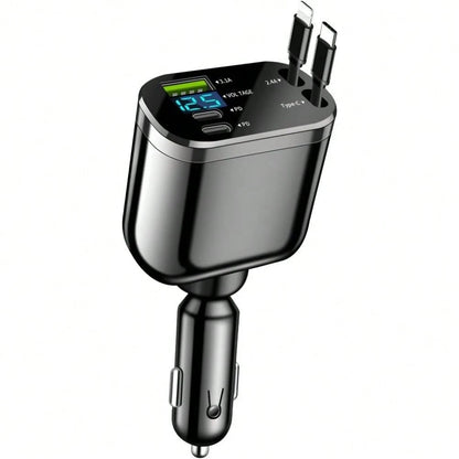 Retractable Car Charger, 4 In 1 Super Fast Vehicle Phone Charger Adapter, Auto Cellphone Charging Accessories With Dual Type C Cables & 2 USB Ports, Universal For SUV,Car Acessesories,Car Decor,Car St