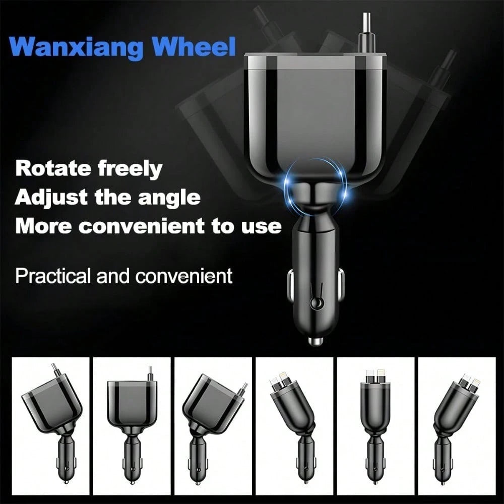 Retractable Car Charger, 4 In 1 Super Fast Vehicle Phone Charger Adapter, Auto Cellphone Charging Accessories With Dual Type C Cables & 2 USB Ports, Universal For SUV,Car Acessesories,Car Decor,Car St