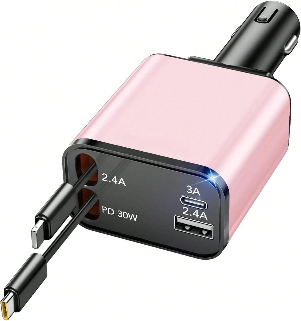 Retractable Car Charger, 4 In 1 Super Fast Vehicle Phone Charger Adapter, Auto Cellphone Charging Accessories With Dual Type C Cables & 2 USB Ports, Universal For SUV,Car Acessesories,Car Decor,Car St