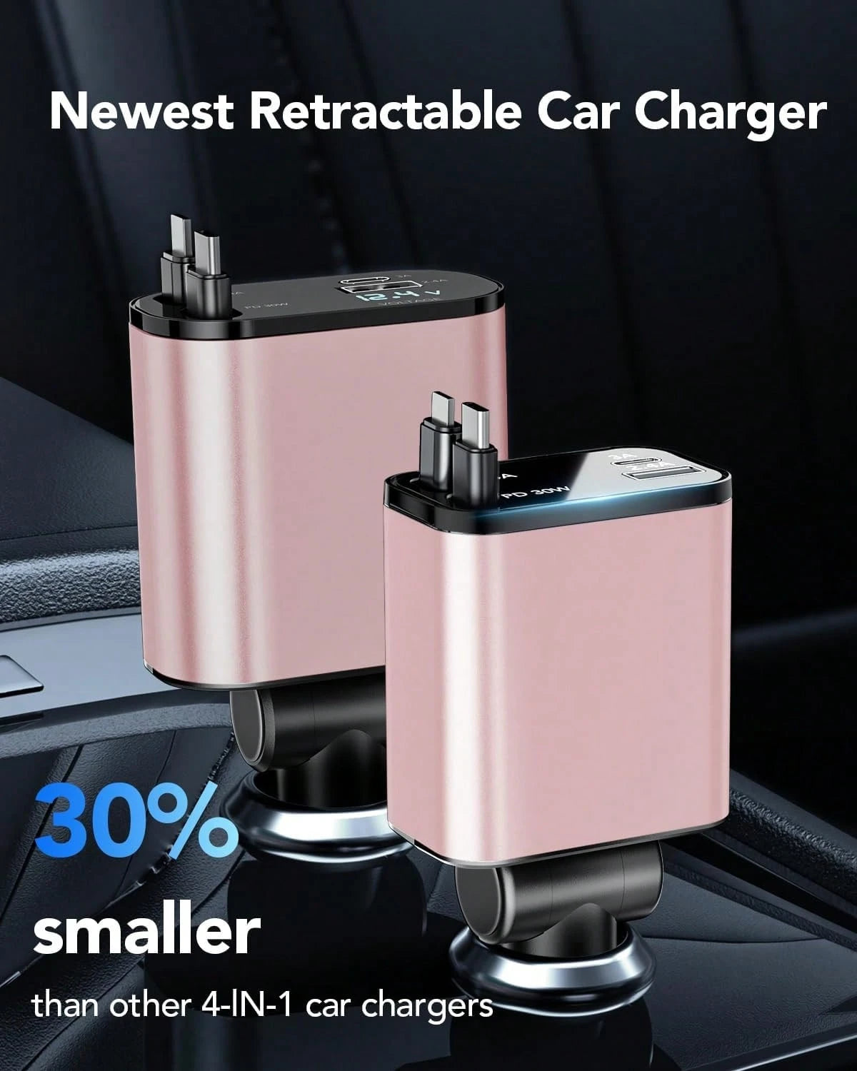 Retractable Car Charger, 4 In 1 Super Fast Vehicle Phone Charger Adapter, Auto Cellphone Charging Accessories With Dual Type C Cables & 2 USB Ports, Universal For SUV,Car Acessesories,Car Decor,Car St