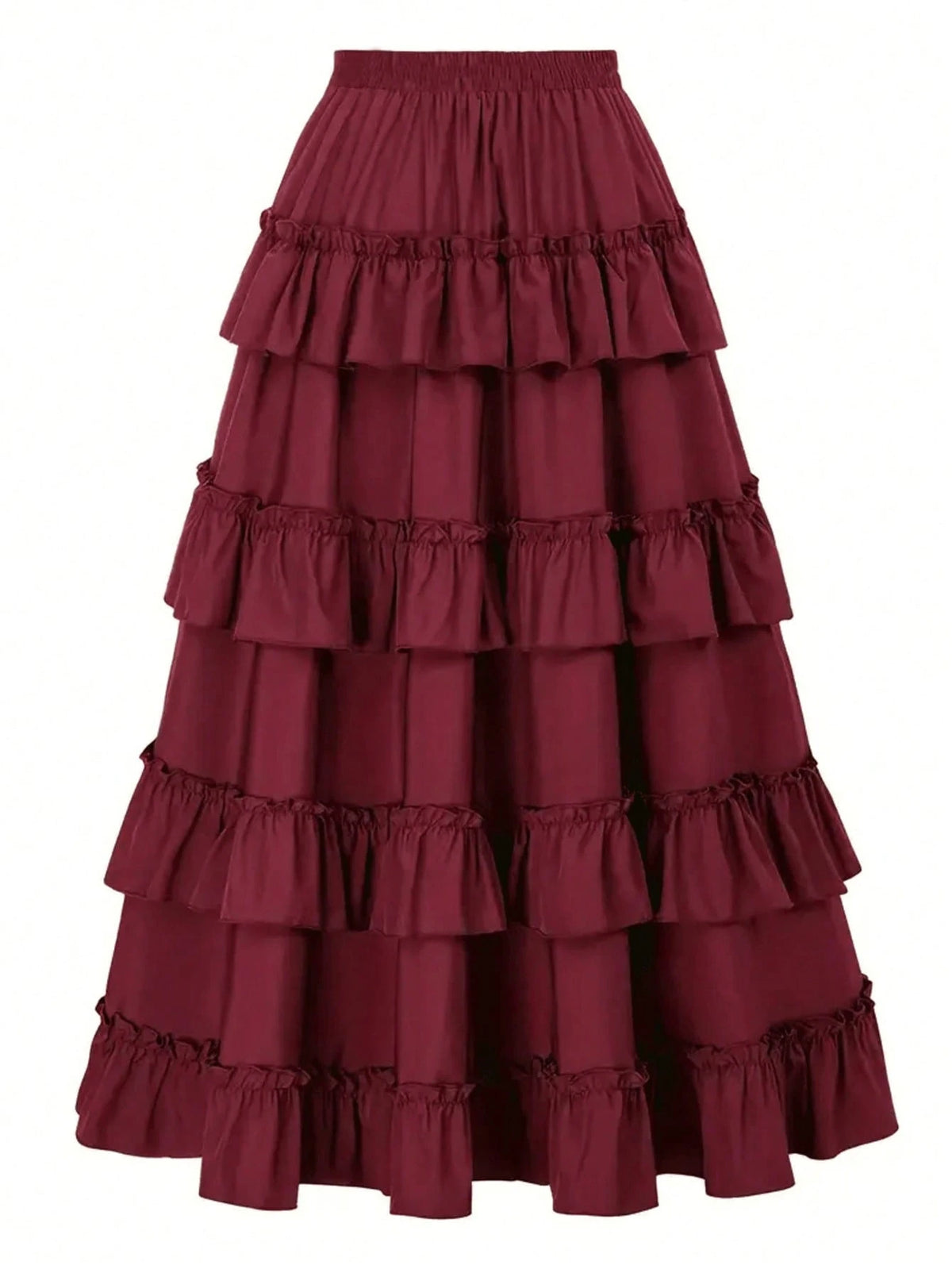 Retro American High Waist Ruched Ruffled Hem Skirt, Asymmetrical Layered Mid-Length Skirt, Y2K Goth Slim Fit Skirt, Spring/Summer Asymmetrical Ruched Gothic Style Skirt