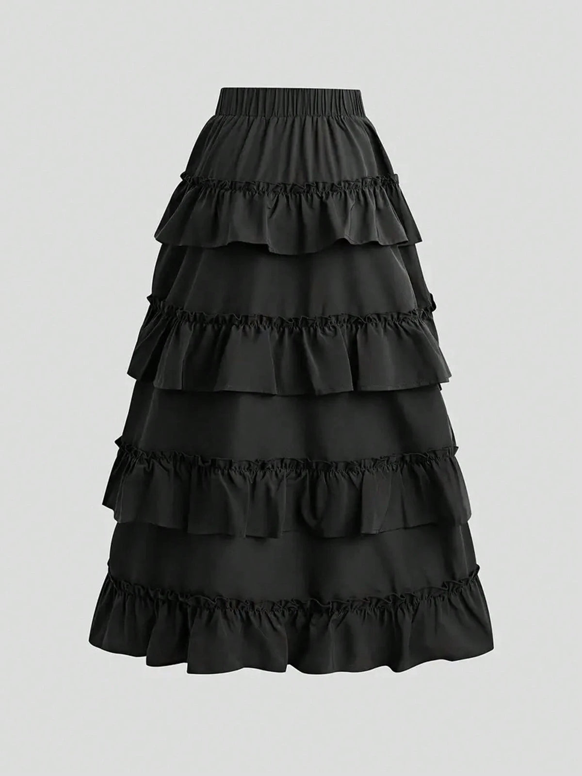 Retro American High Waist Ruched Ruffled Hem Skirt, Asymmetrical Layered Mid-Length Skirt, Y2K Goth Slim Fit Skirt, Spring/Summer Asymmetrical Ruched Gothic Style Skirt