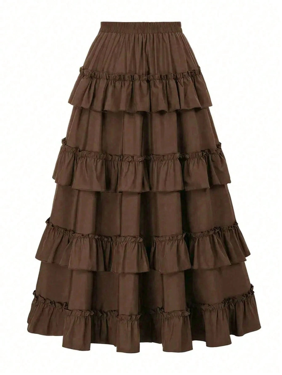 Retro American High Waist Ruched Ruffled Hem Skirt, Asymmetrical Layered Mid-Length Skirt, Y2K Goth Slim Fit Skirt, Spring/Summer Asymmetrical Ruched Gothic Style Skirt