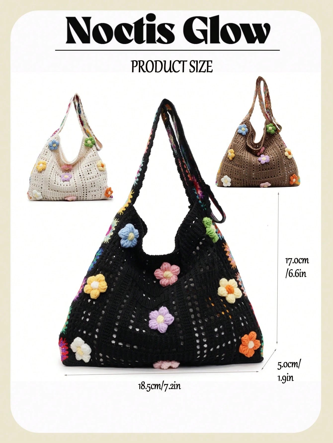 Retro Hand-Crocheted Crossbody Bag Bohemian Hollow-Out Floral Contrast Color Tote Bag Large Capacity Beach Bag Functional Boho Bag For Shopping Travel