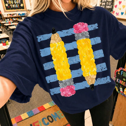 Retro Pencil Graphic Teacher Tee Cute Alphabet Print Classroom Top Breathable Cotton Casual Shirt For Educators Back To School