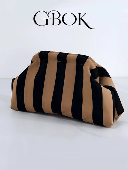 Retro Vintage Striped Clutch Bag, Classic Holiday Style