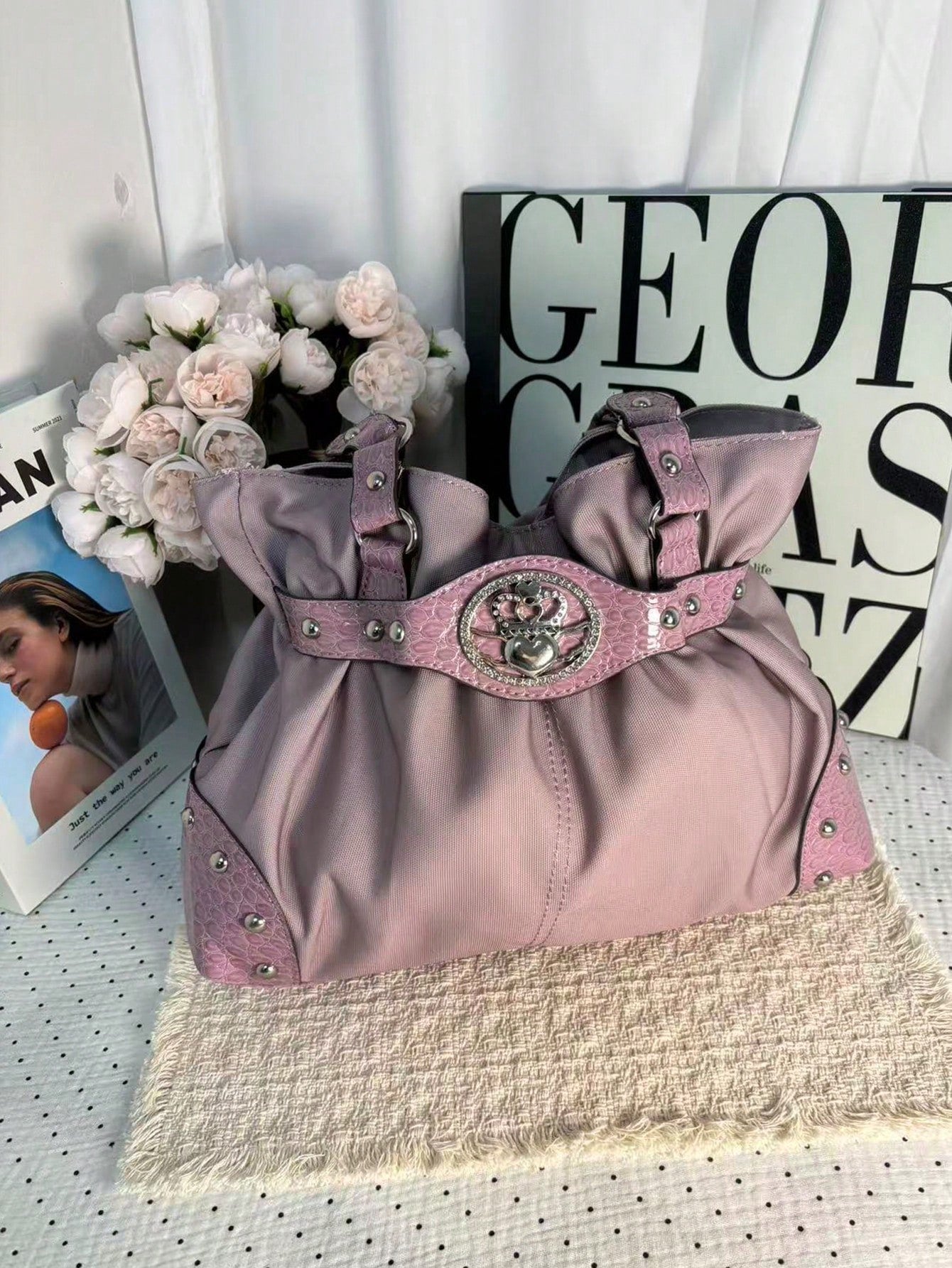 Retro Y2K Baddie Commute Casual Tote Bag, Large Capacity Shoulder Handbag For Daily Outing And Shopping
