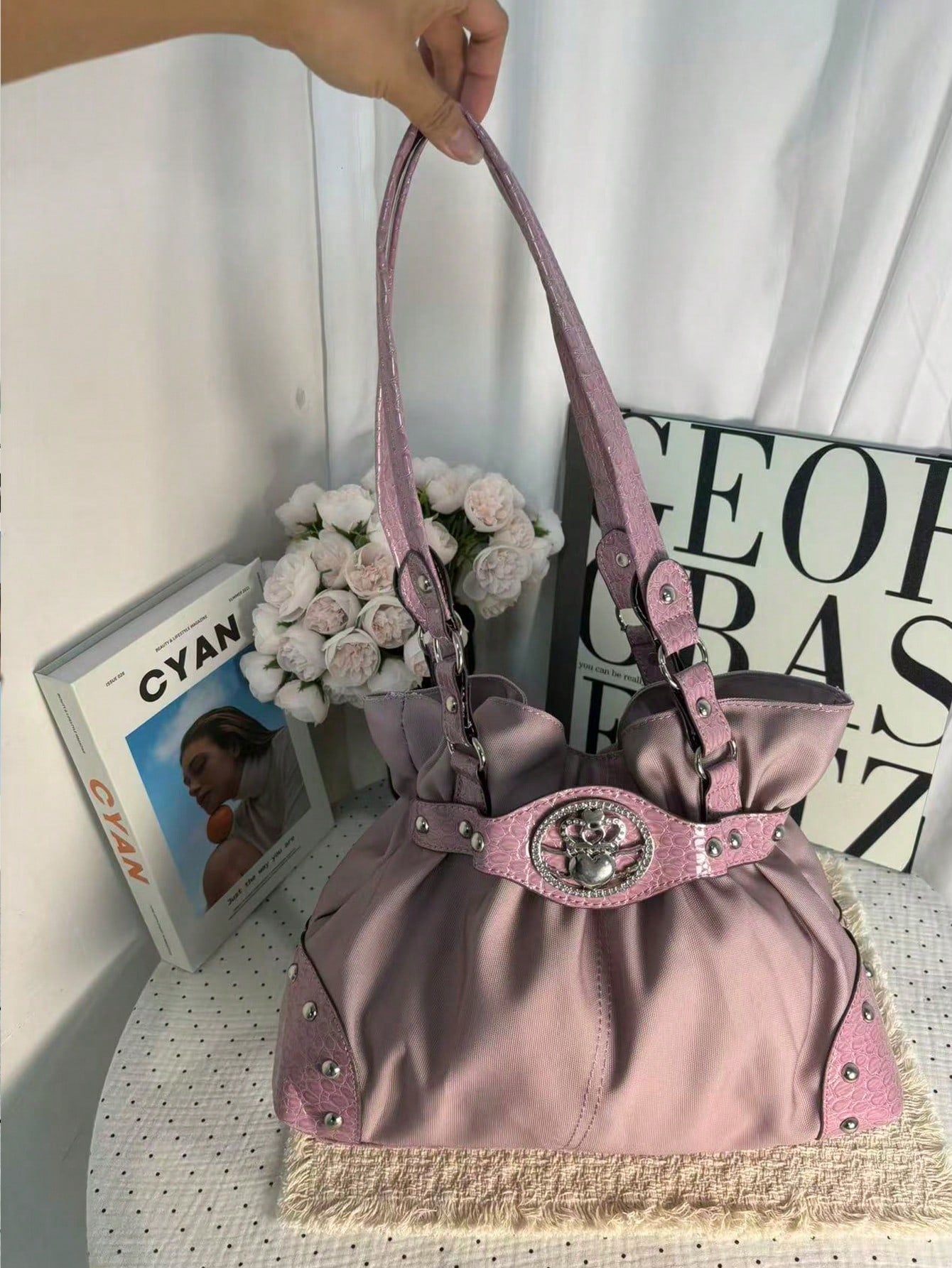 Retro Y2K Baddie Commute Casual Tote Bag, Large Capacity Shoulder Handbag For Daily Outing And Shopping