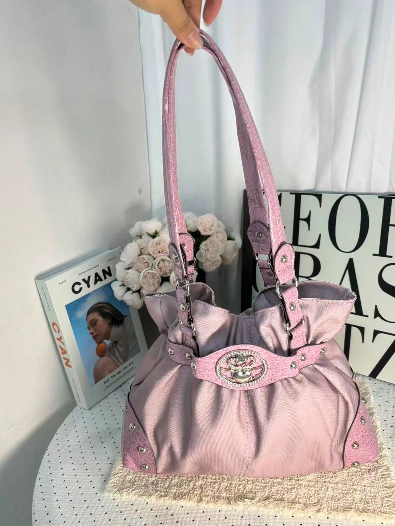 Retro Y2K Baddie Commute Casual Tote Bag, Large Capacity Shoulder Handbag For Daily Outing And Shopping
