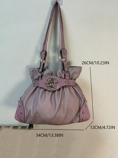 Retro Y2K Baddie Commute Casual Tote Bag, Large Capacity Shoulder Handbag For Daily Outing And Shopping