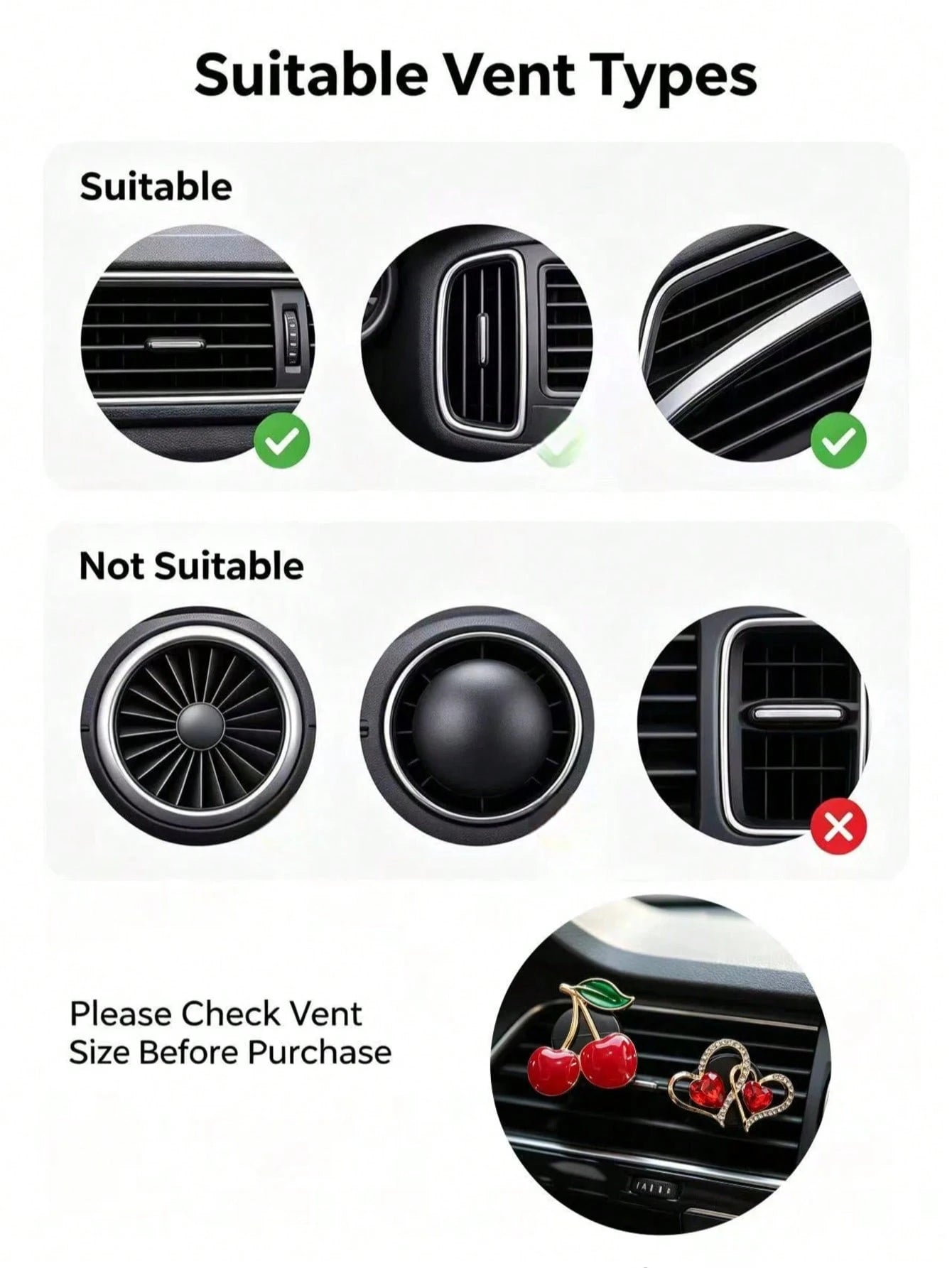 Rhinestone Cherry Double Heart Car Air Vent Aromatherapy Clip, Luxury Red Crystal Air Conditioner Fragrance Clip, Women's Car Decoration For Car Air Vent