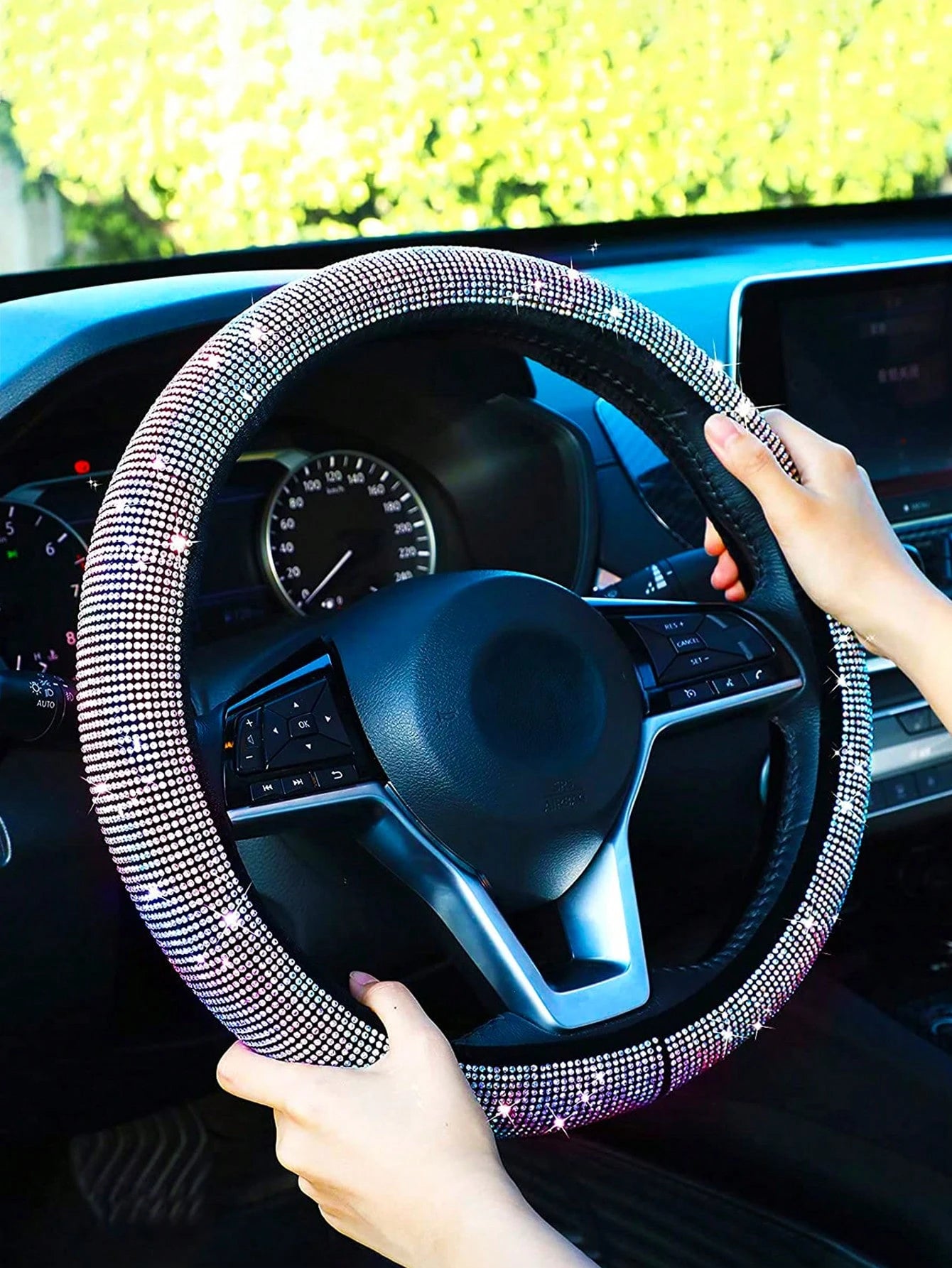 Rhinestone Decor Car Steering Wheel Cover,Car Women Accessories