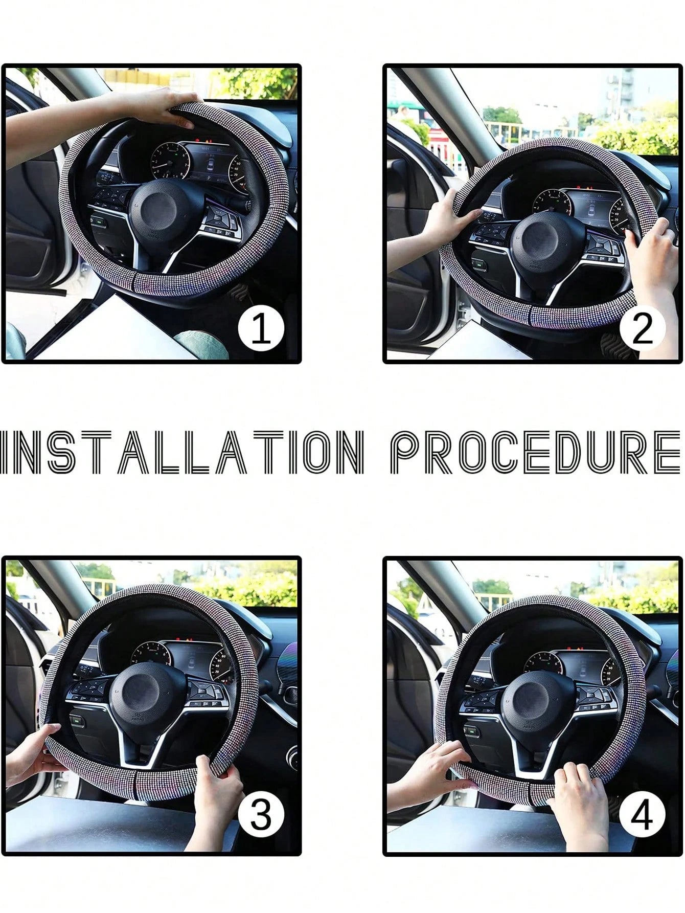 Rhinestone Decor Car Steering Wheel Cover,Car Women Accessories