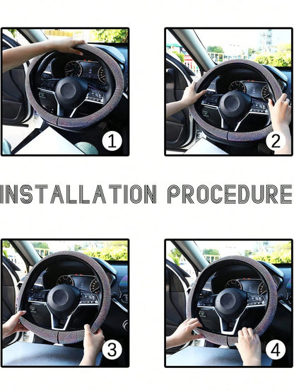 Rhinestone Decor Car Steering Wheel Cover,Car Women Accessories