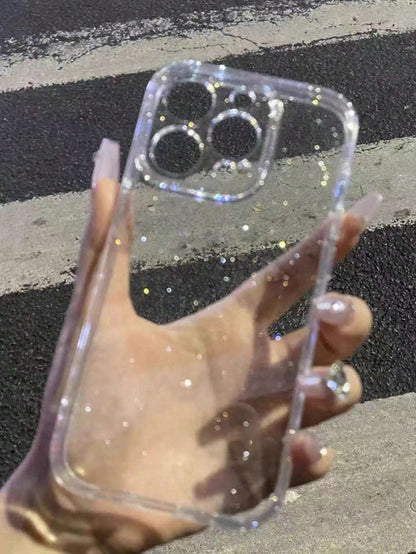 Rhinestone Sequins Shockproof 1PC Clear Case With 2.0mm Thick Glittering Starry Sky Pattern To Fit 11/12/13/14 Pro Max/Xs/Xr/7 Plus/8 Plus/8/Se2 Anti-Fall Scratch Resistant Birthday Gift Party, Aesthe